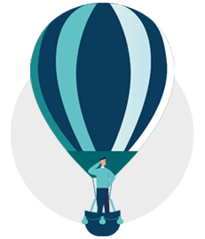 gold-plan Illustration of a person in a hot air balloon, representing ideas that with go places when you combine mind mapping and project management